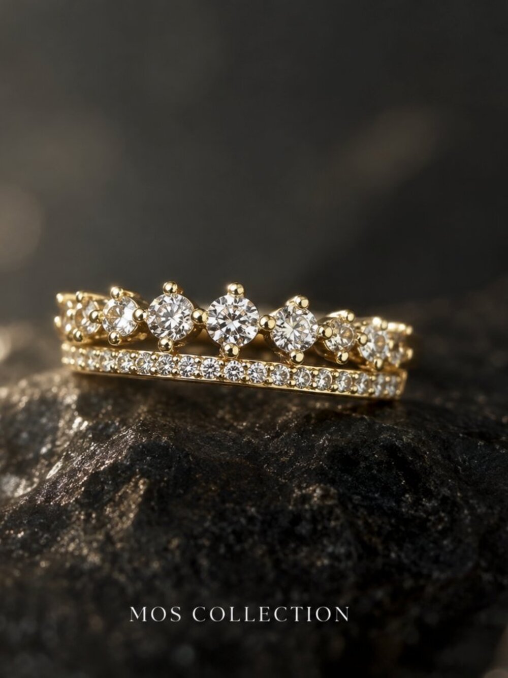 MOS COLLECTION Gold Crystal Crown Stackable Ring Size 7